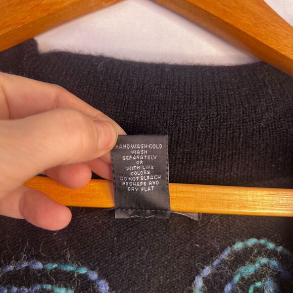 Sarah Spencer Lambswool Knit Swirl Artsy Cardigan Sweater Black Blue Size 2X - Picture 8 of 9